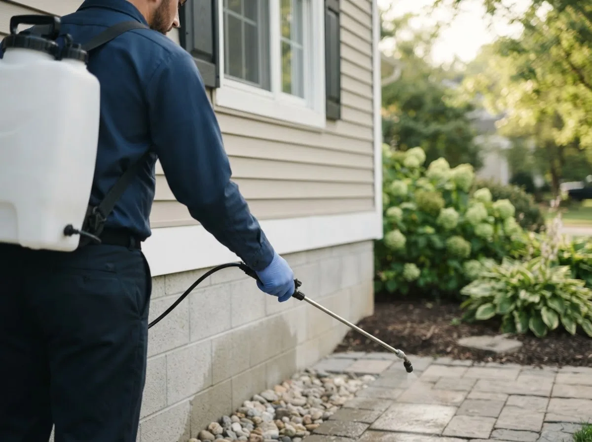Pest control technician inspecting a home in Portland, PA